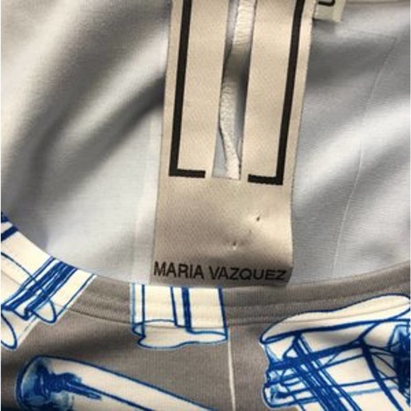 Maria Vazquez Blue Printed Sleeveless Shift Dress S - Picture 6 of 6